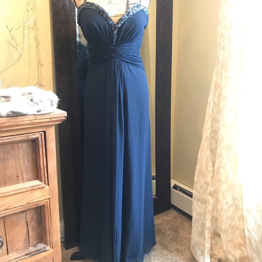 La Femme Navy Blue Prom Dress